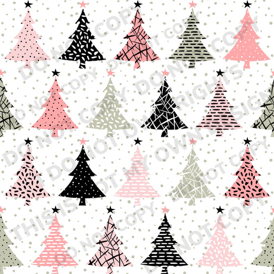 Pink Abstract Christmas Trees Printed Fabric Bullet/DBP/Leather