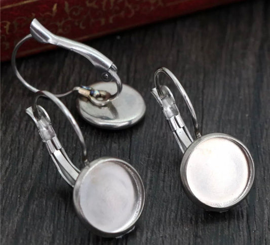 Stainless Steel French Lever Earrings-10mm Cabochon