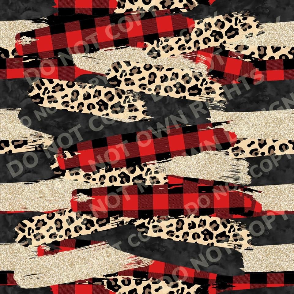 Buffalo Plaid Cheetah Brushstrokes Printed Fabric Ribbed Knit/Bullet/DBP/Leather