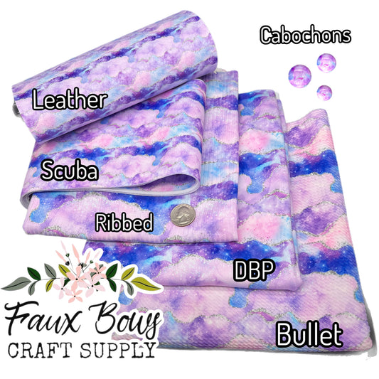 Purple Pastel Geode Agate PRINTED Fabric Ribbed Knit/Bullet/DBP/Scuba/Leather