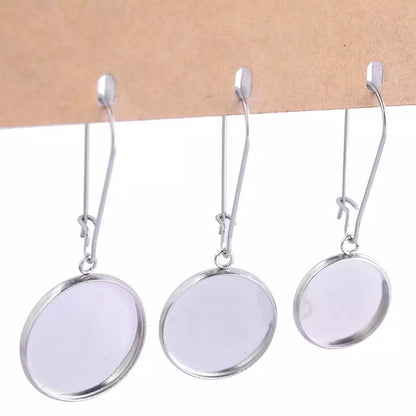 Wire Dangle Stainless Steel-12mm Cabochon Earring Base (Pair)
