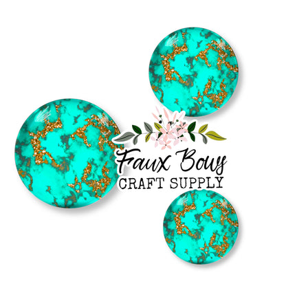 Turquoise/Gold Marble (Custom)-8/10/12mm Glass Cabochon