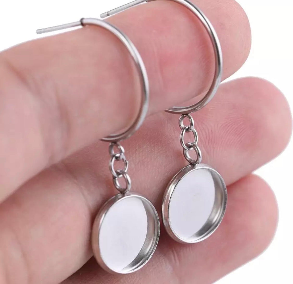 Rounded Dangle-12mm Cabochon Base (Pair)