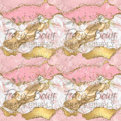 Pink/Gold Geode Agate PRINTED Fabric Bullet/DBP/Scuba/Leather