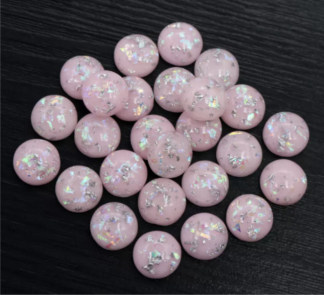 Baby Pink With Silver Flakes-12mm Cabochon