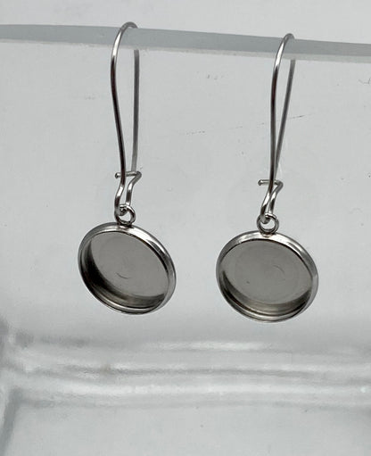 Wire Dangle Stainless Steel-12mm Cabochon Earring Base (Pair)