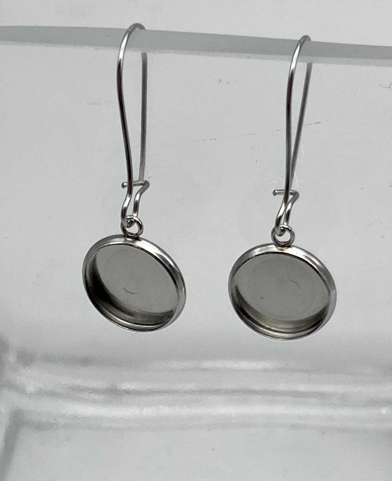Wire Dangle Stainless Steel-10mm Cabochon Earring Base (Pair)